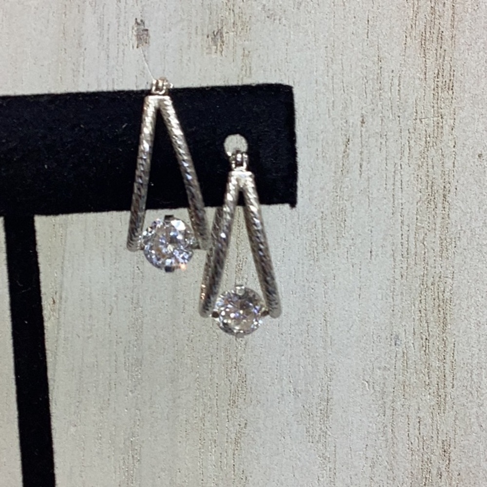 Sterling 925 Silver Cubic Zirconia signed JCM Earrings EUC